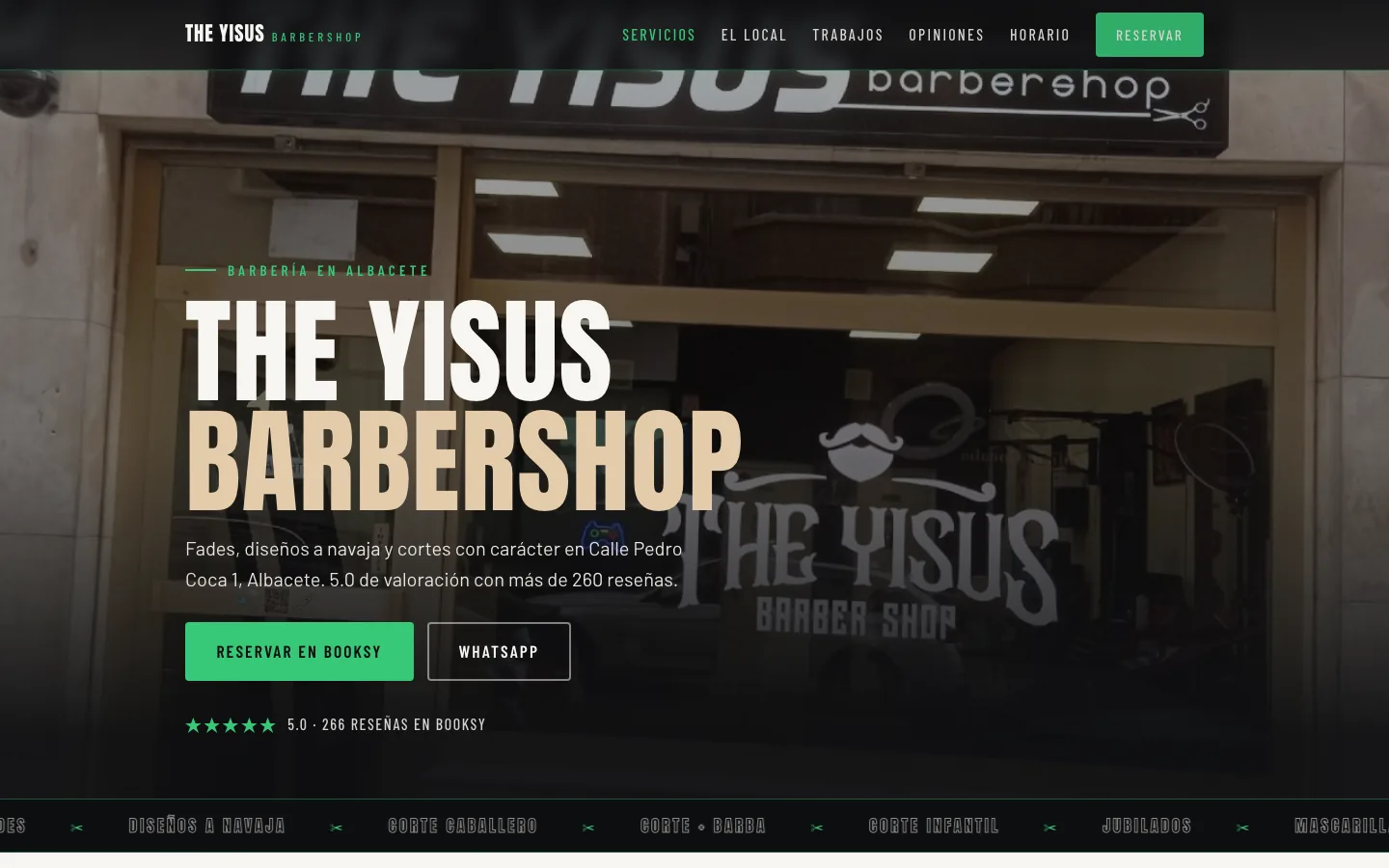 Captura del sitio web de Yisus Barber